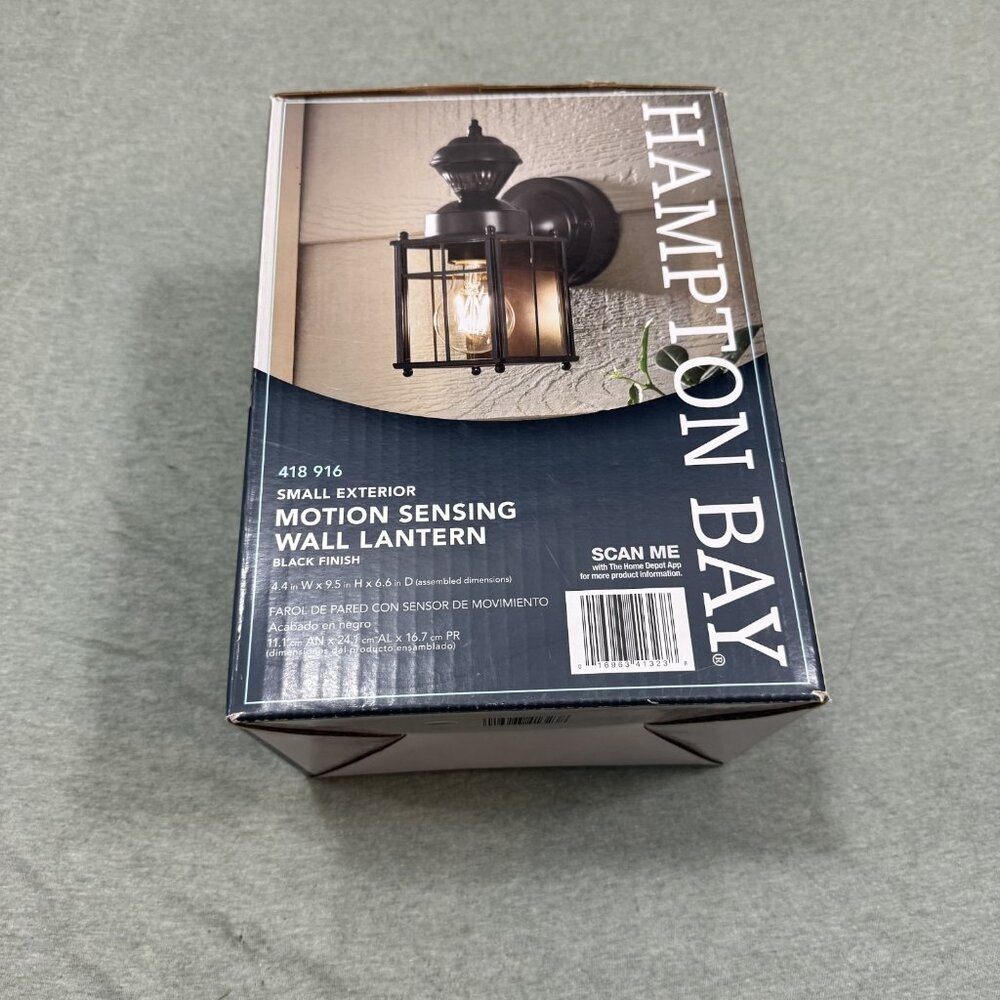 New Hampton Bay Small Exterior Motion Sensing Wall Lantern Black Finish
